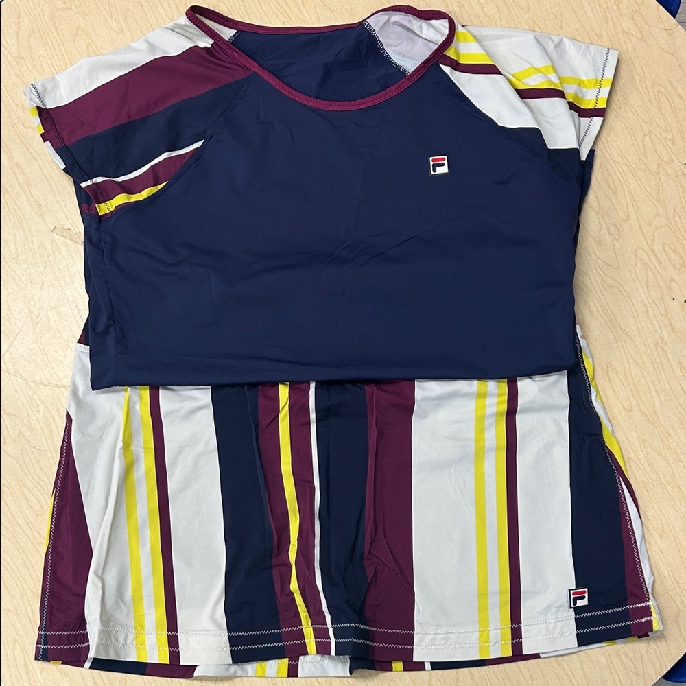 Fila Navy, Burgundy & Yellow Striped  Athletic Tennis Outfit Size XL
